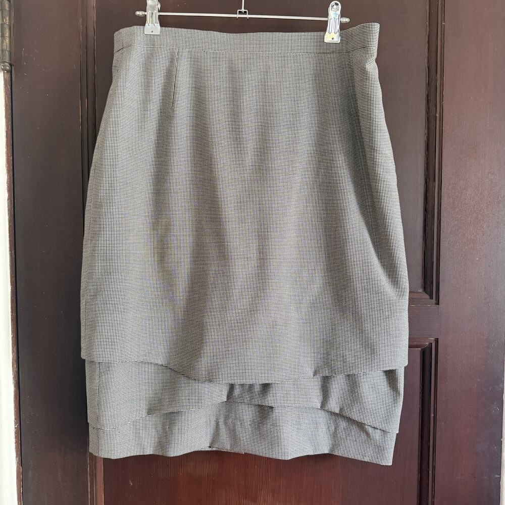 ESCADA | 80s Vintage Wool Silk Blend Houndstooth Multi Layer Pencil Skirt 42 12